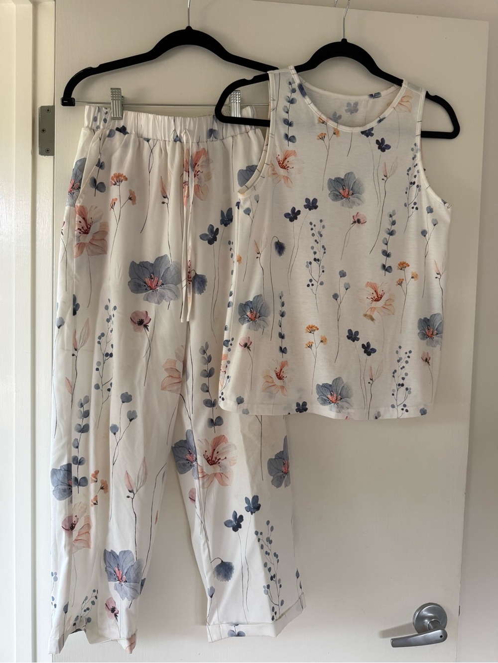SHEIN White Floral - Sleeveless Tank & Drawstring Pants